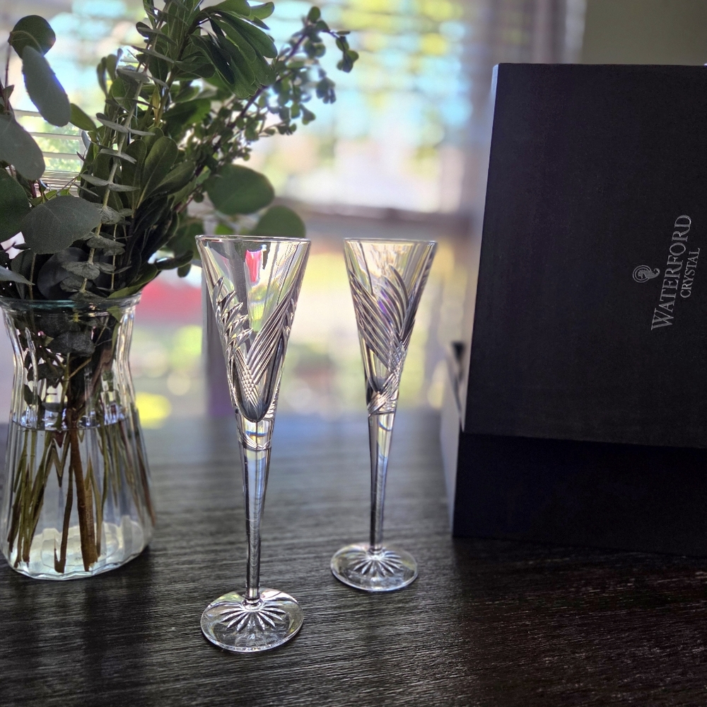 Waterford Crystal Wishes Beginnings Flutes, Pair, Never Used